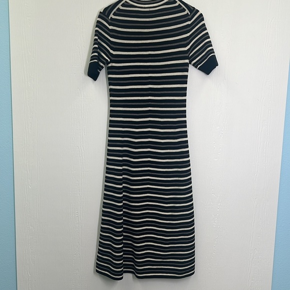 EVERLANE - Ribbed Taupe Canvas Black Stripe Short Sleeve Midi Dress Size Large - Picture 11 of 12